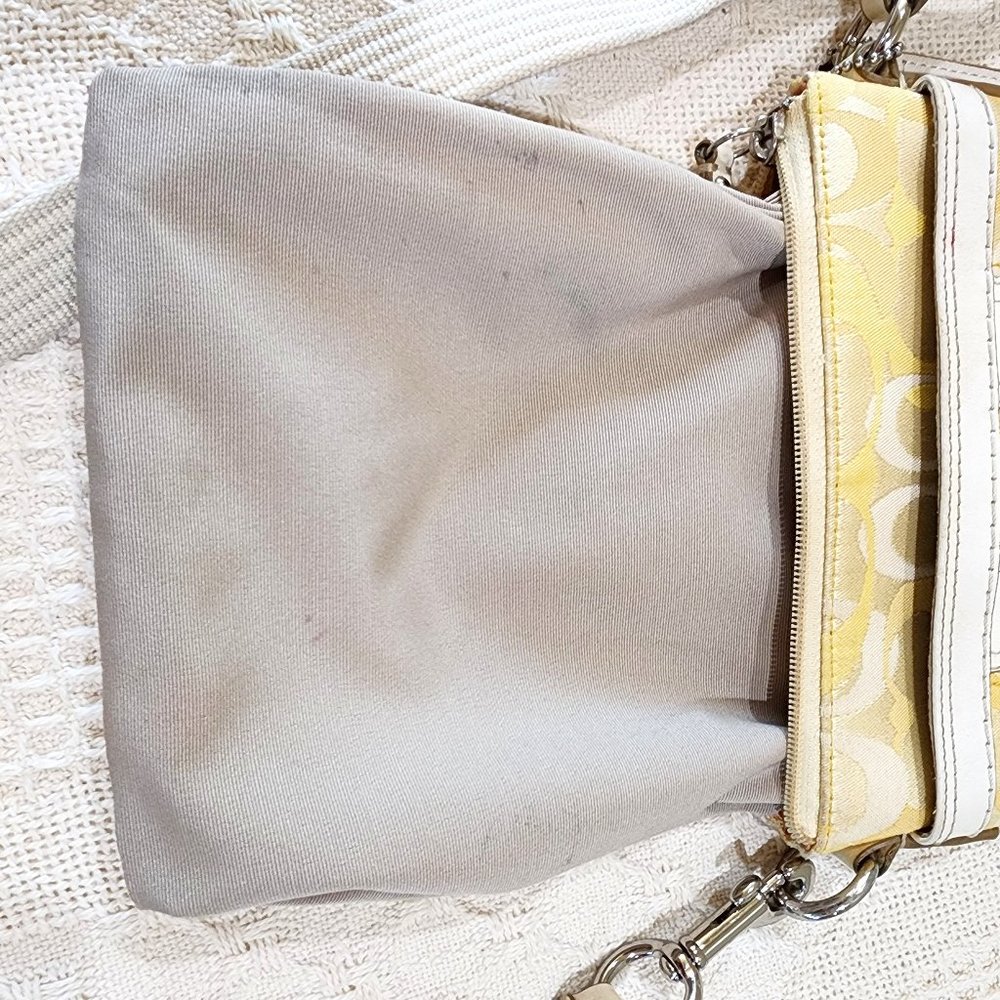 Coach Signature Stripe Yellow C Canvas Logo White Leather Crossbody Purse Bag - Picture 8 of 13
